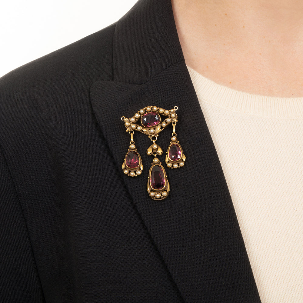 Victorian Garnet and Pearl Necklace/Brooch - 8