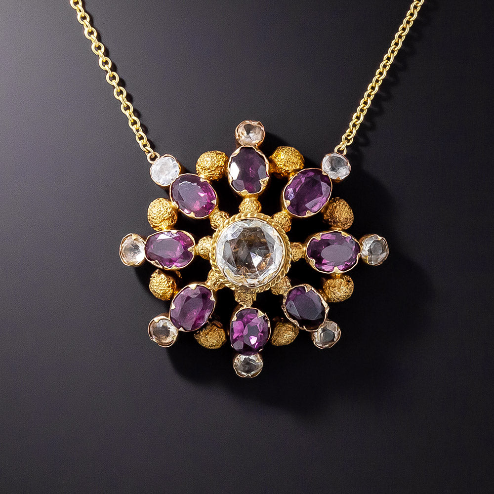 Victorian Garnet and Rock Crystal Quartz Circle Pendant - 3