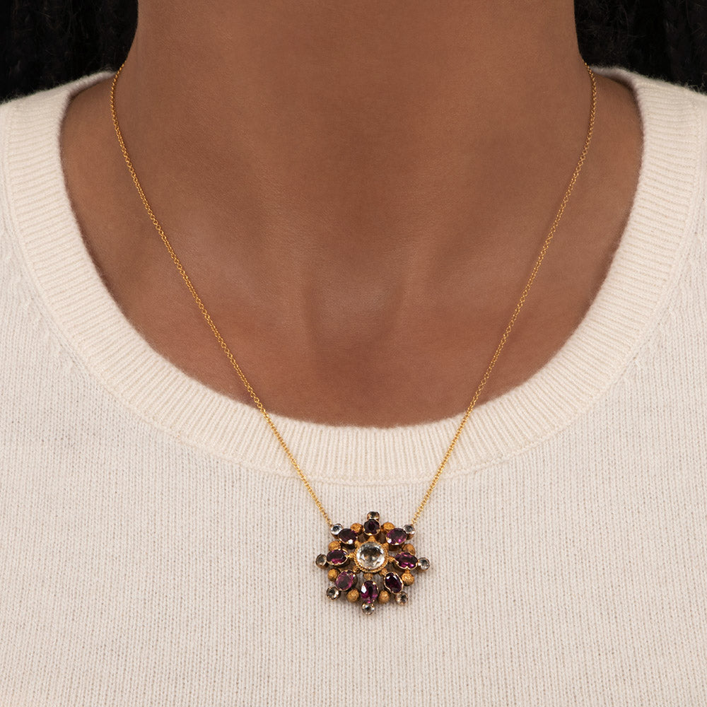 Victorian Garnet and Rock Crystal Quartz Circle Pendant - 4