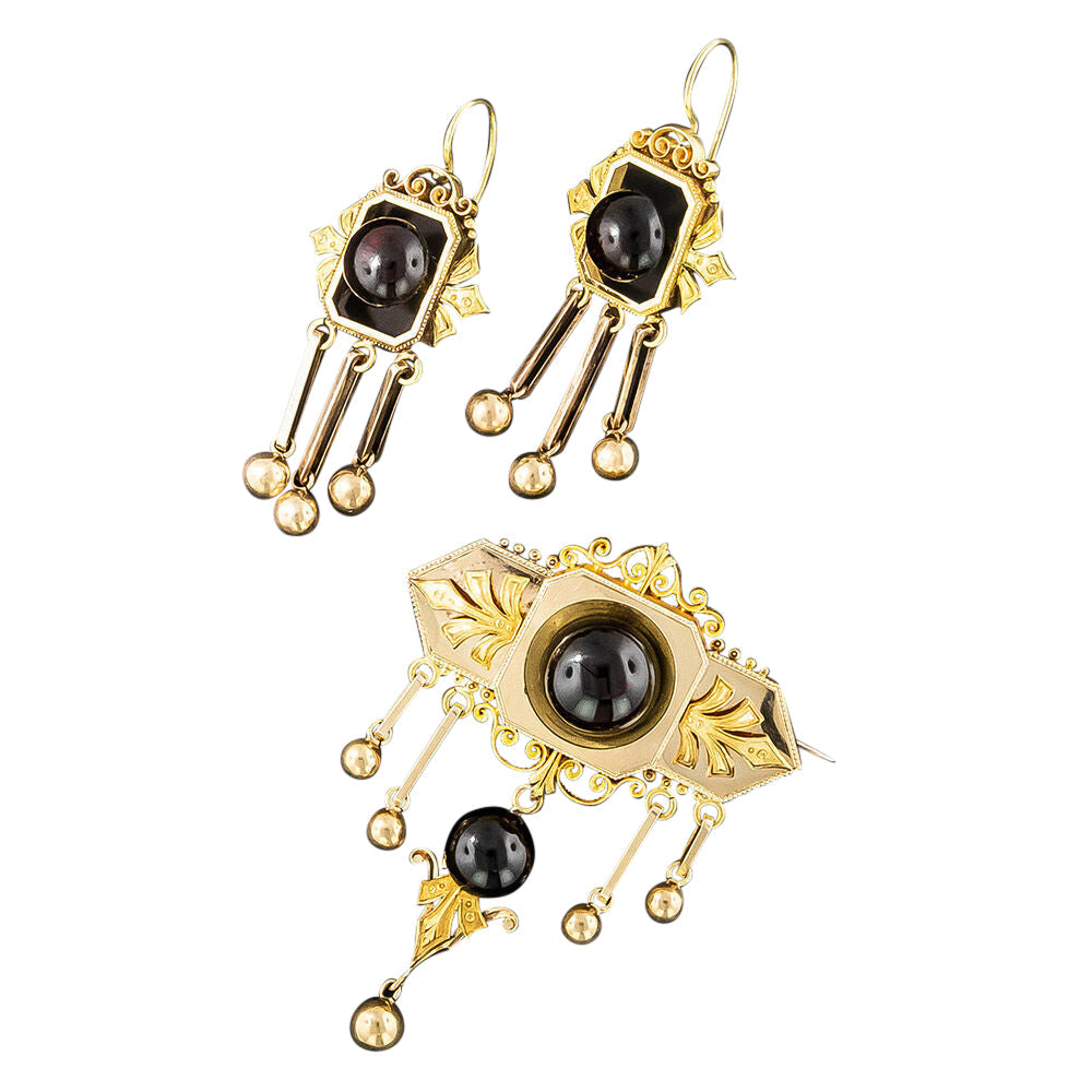 Victorian Garnet Brooch and Earring Suite - 12