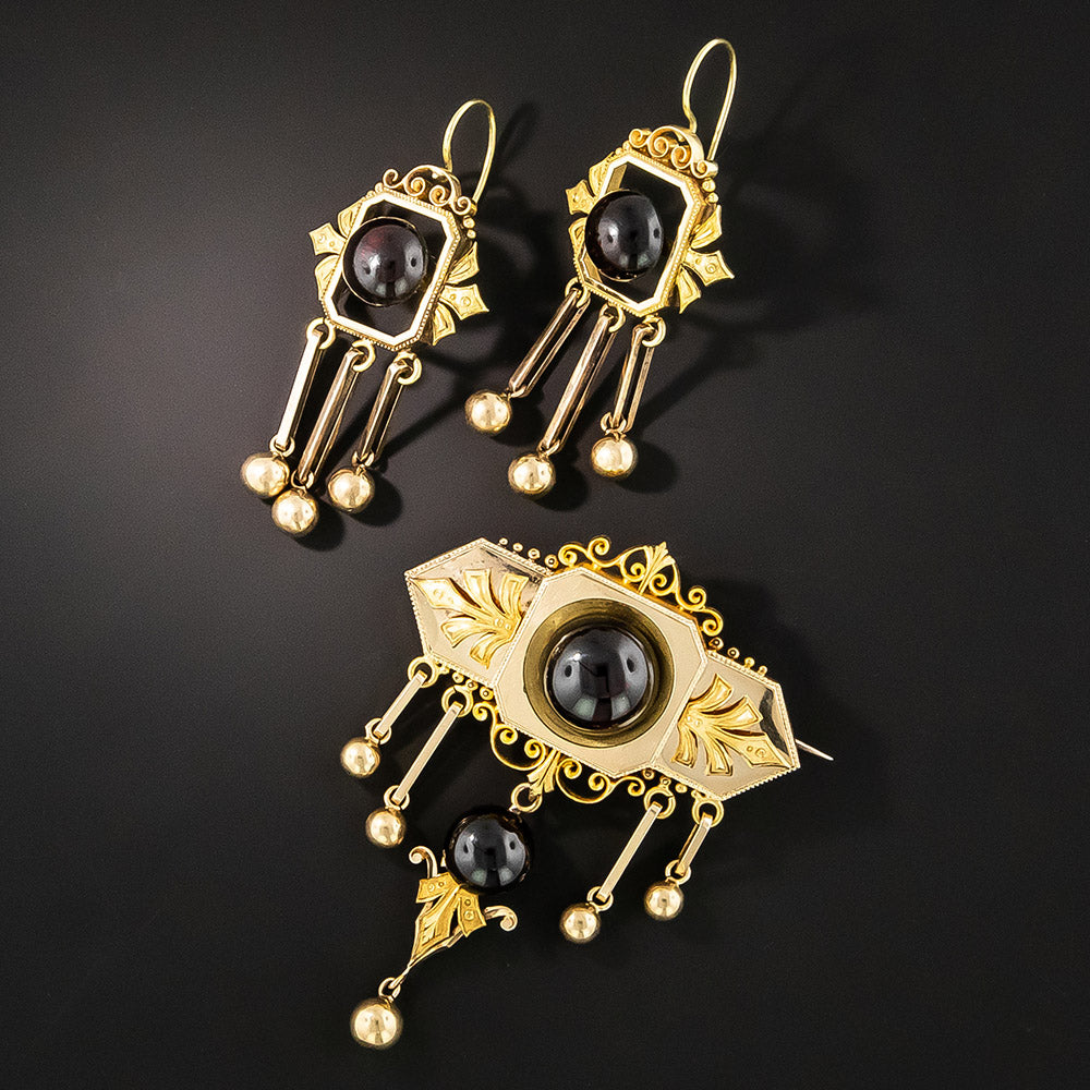 Victorian Garnet Brooch and Earring Suite - 2