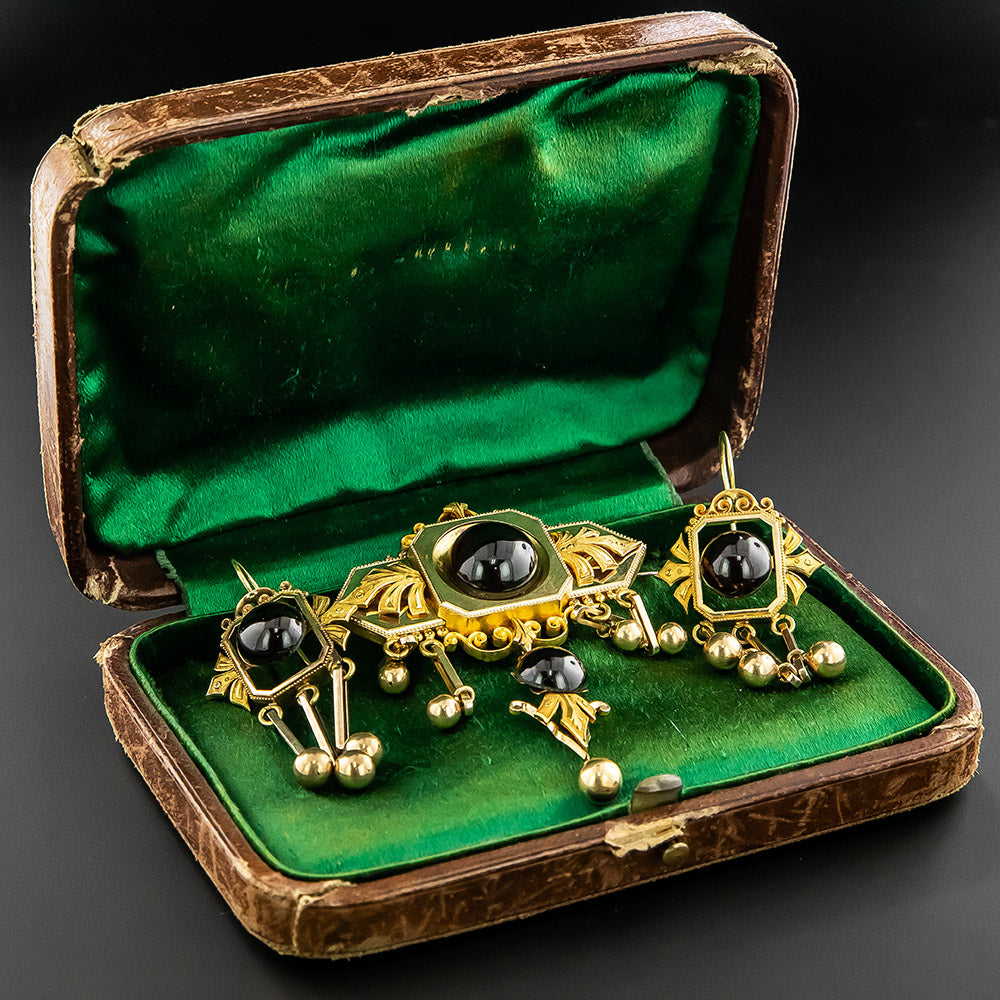 Victorian Garnet Brooch and Earring Suite - 3