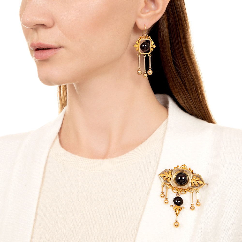 Victorian Garnet Brooch and Earring Suite - 9