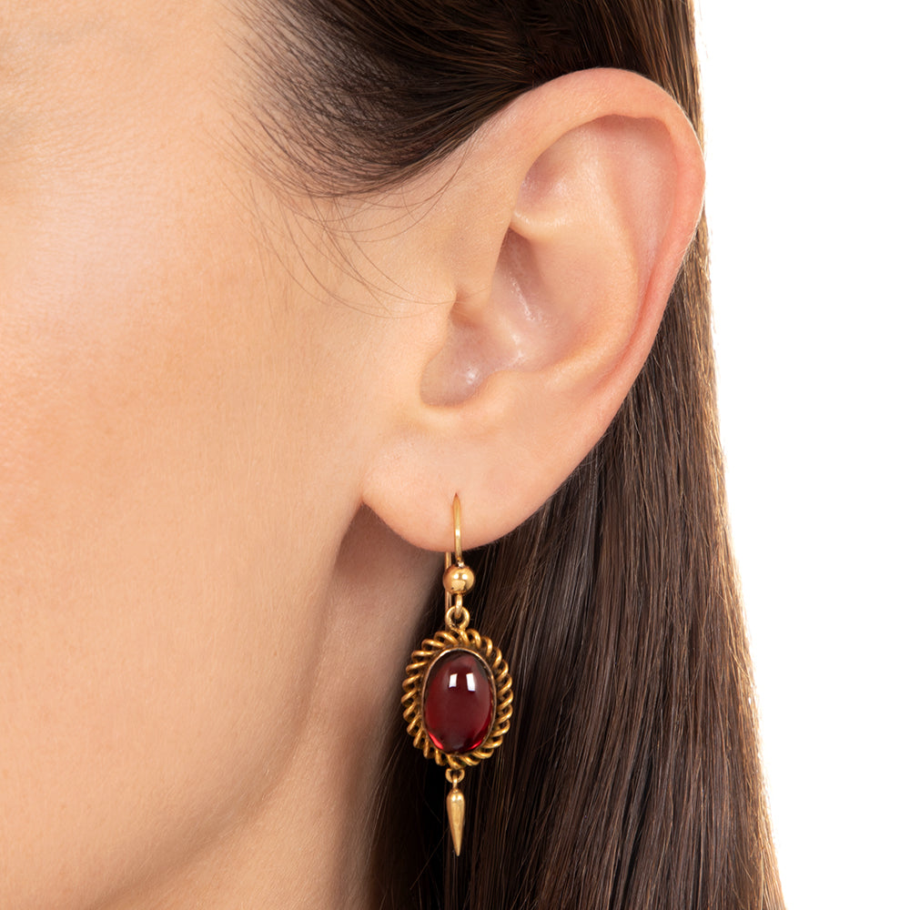 Victorian Garnet Cabochon Dangle Earrings - 3