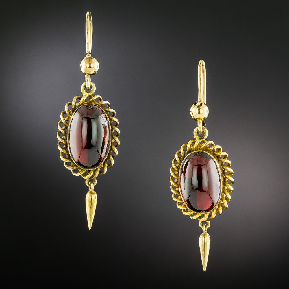 Victorian Garnet Cabochon Dangle Earrings - 2