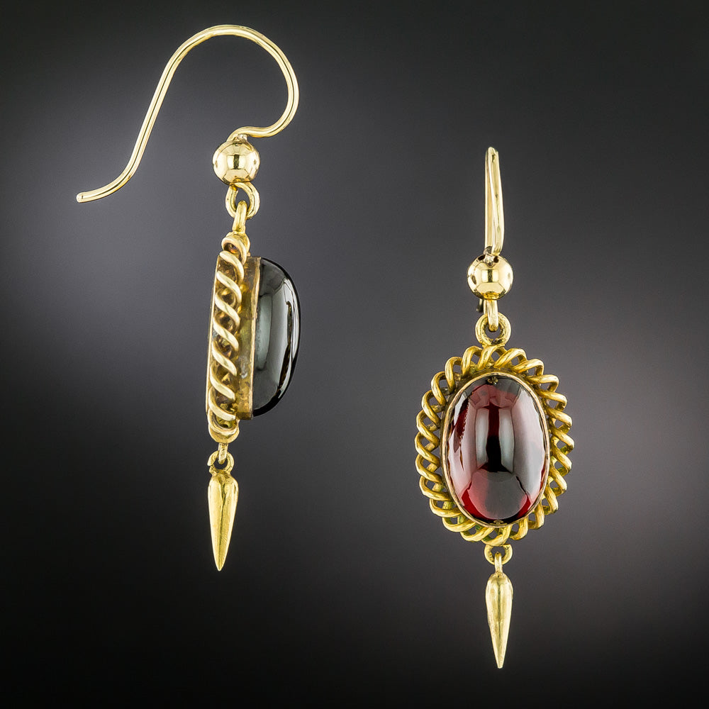 Victorian Garnet Cabochon Dangle Earrings - 3