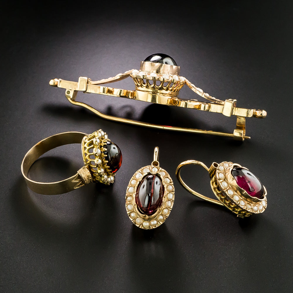 Victorian Garnet Earrings, Brooch and Ring Suite - 3