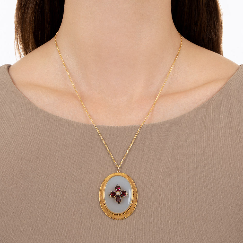 Victorian Garnet, Pearl and Chalcedony Necklace and Earring Set - 5