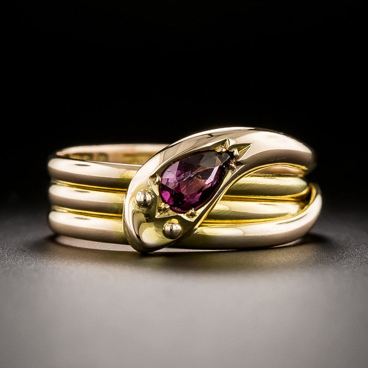 Victorian Garnet Snake Ring - United Kingdom, Circa 1902
