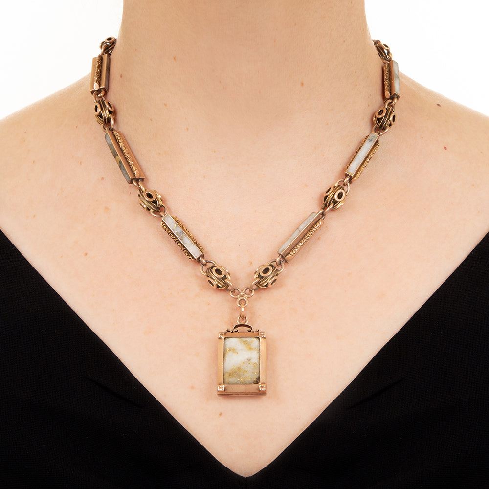 Victorian Gold-in-Quartz Chain and Locket Necklace - 5