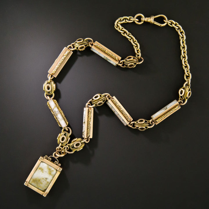 Victorian Gold-in-Quartz Chain and Locket Necklace