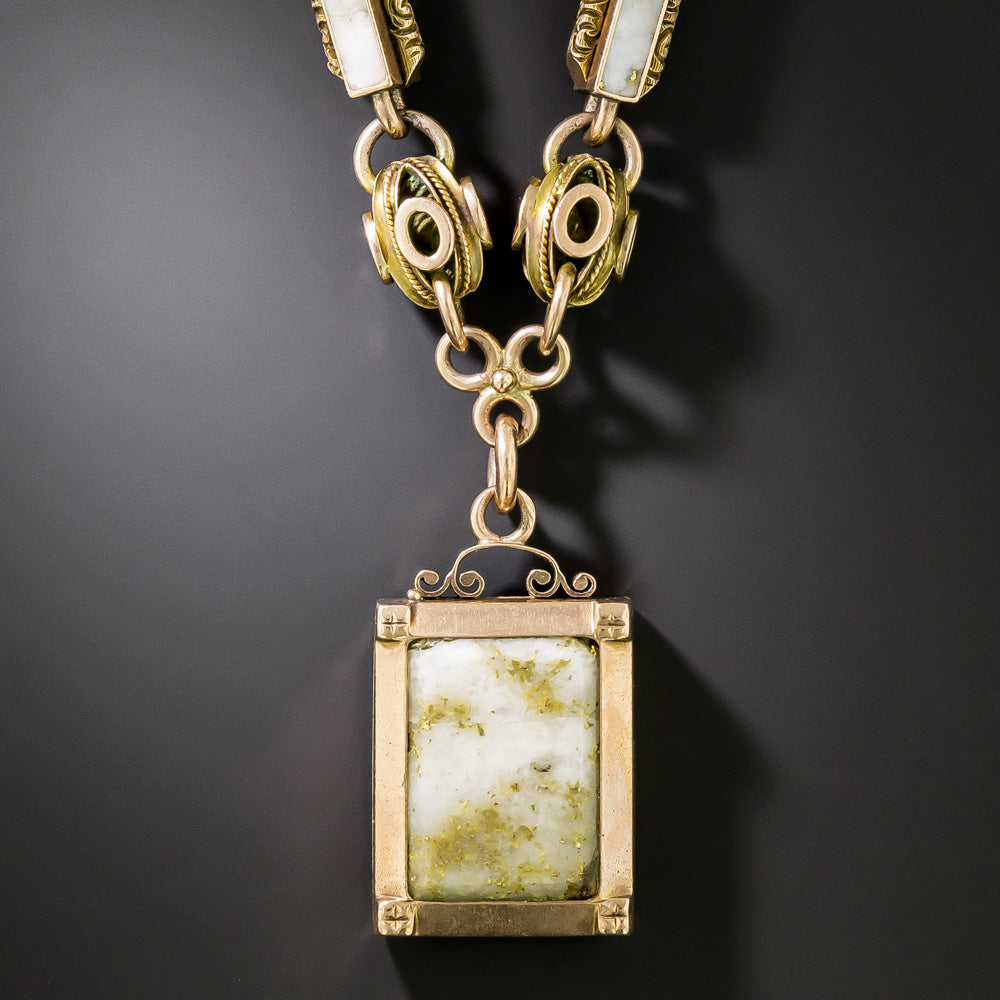 Victorian Gold-in-Quartz Chain and Locket Necklace - 2