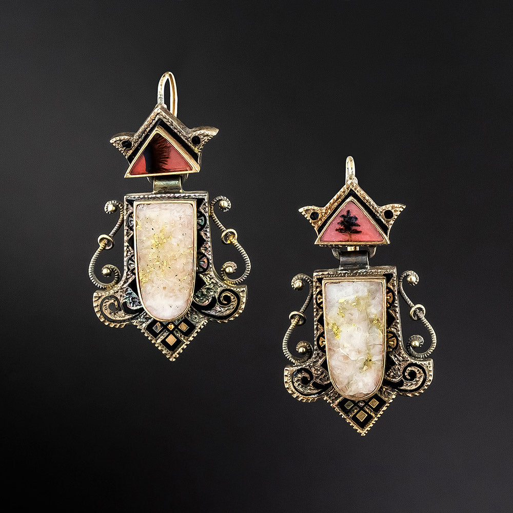 Victorian Gold-in-Quartz Earrings and Matching Necklace/Brooch - 12