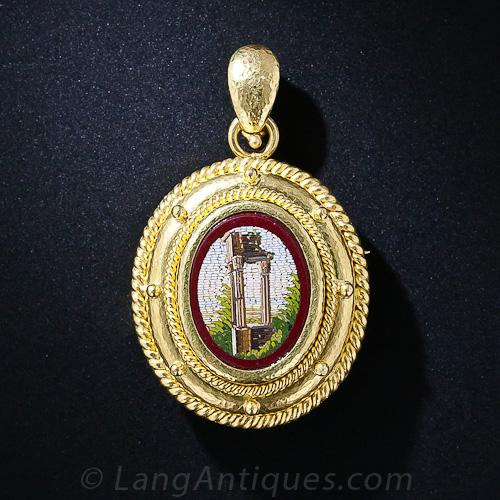 Victorian "Grand Tour" Micro-Mosaic Brooch/Enhancer by Elizabeth Locke - 3