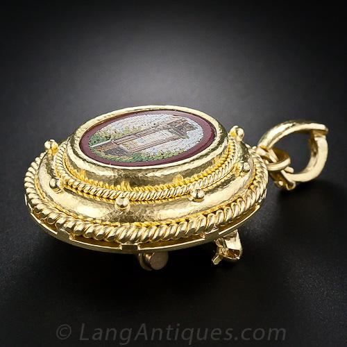 Victorian "Grand Tour" Micro-Mosaic Brooch/Enhancer by Elizabeth Locke - 5