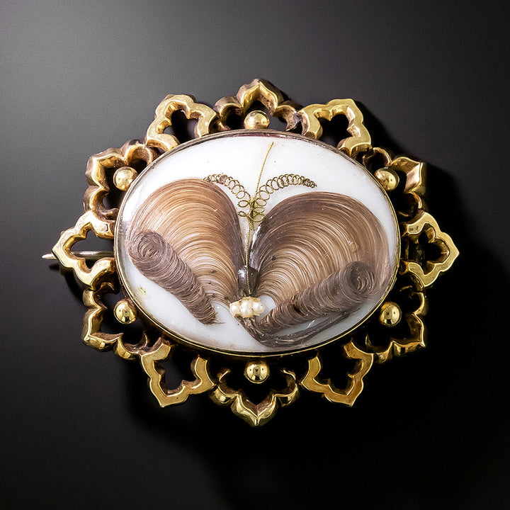 Victorian Hair and Pearl Butterfly Brooch