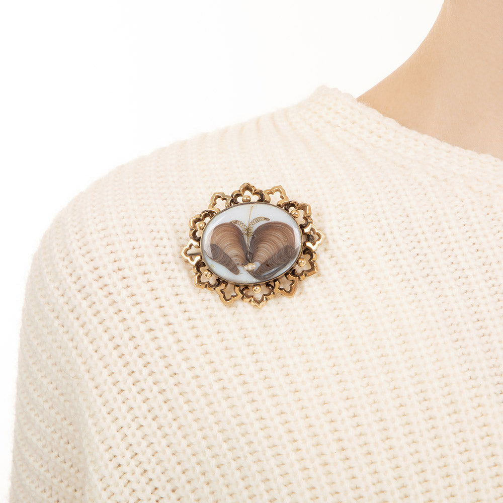 Victorian Hair and Pearl Butterfly Brooch - 6