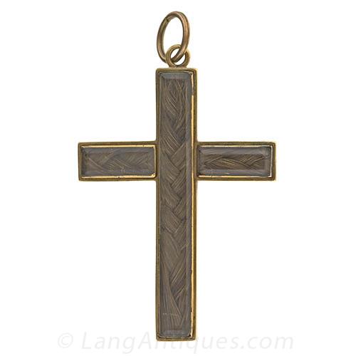 Victorian Hair-work Cross Pendant/Pin  - 2