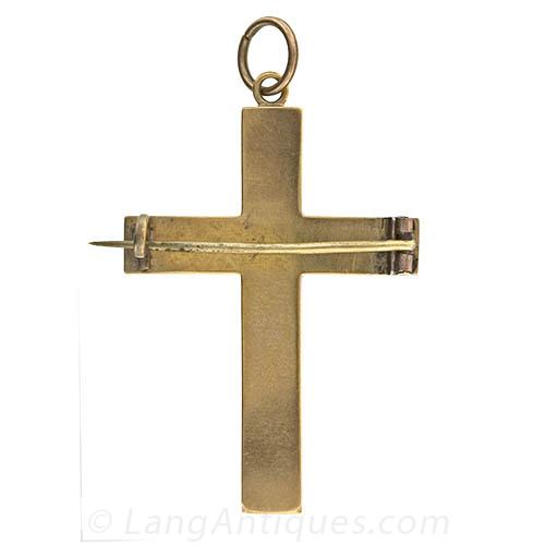 Victorian Hair-work Cross Pendant/Pin  - 4