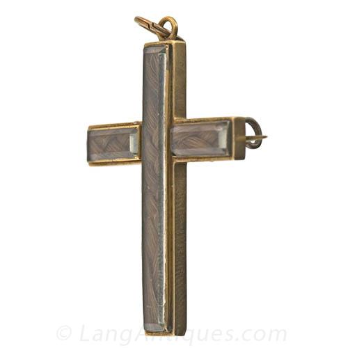 Victorian Hair-work Cross Pendant/Pin  - 5