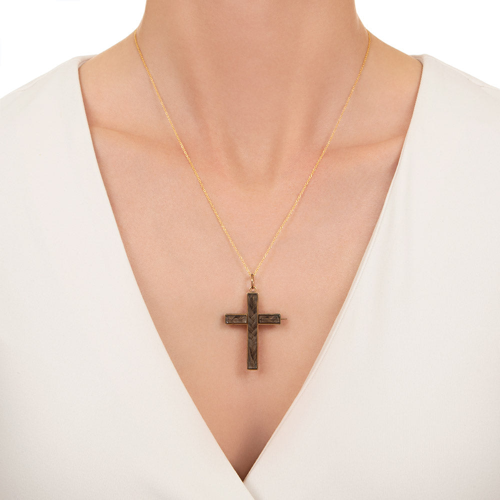 Victorian Hair-work Cross Pendant/Pin  - 5