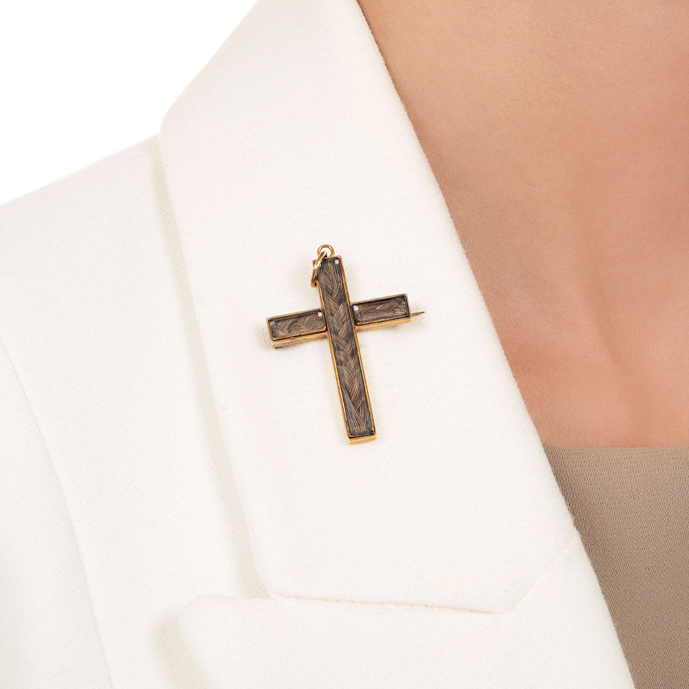 Victorian Hair-work Cross Pendant/Pin  - 6