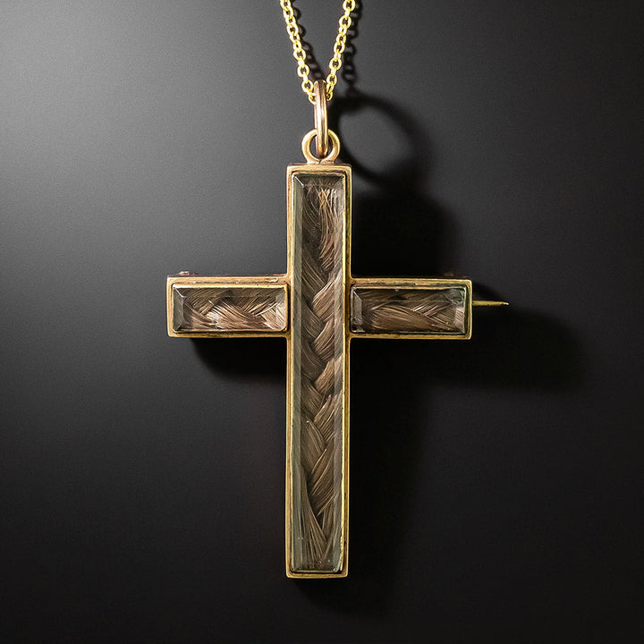 Victorian Hair-work Cross Pendant/Pin