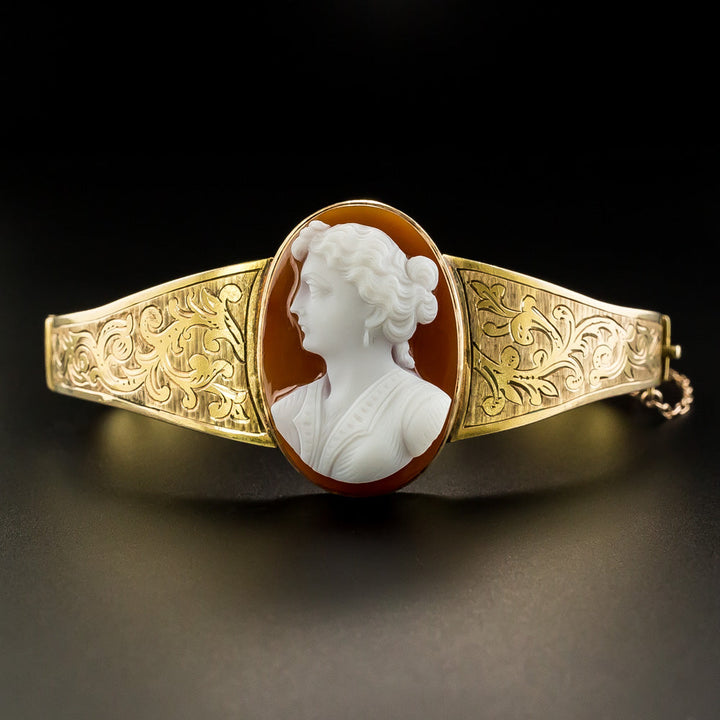 Victorian Hard Stone Cameo Bangle Bracelet