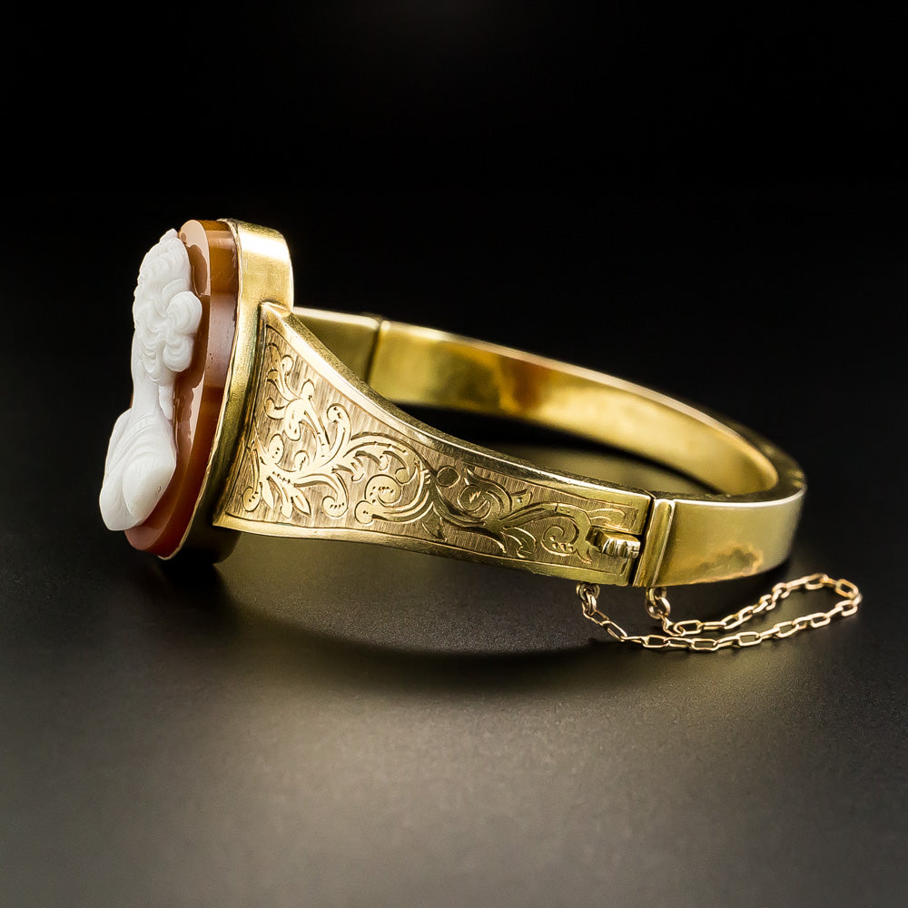 Victorian Hard Stone Cameo Bangle Bracelet - 2