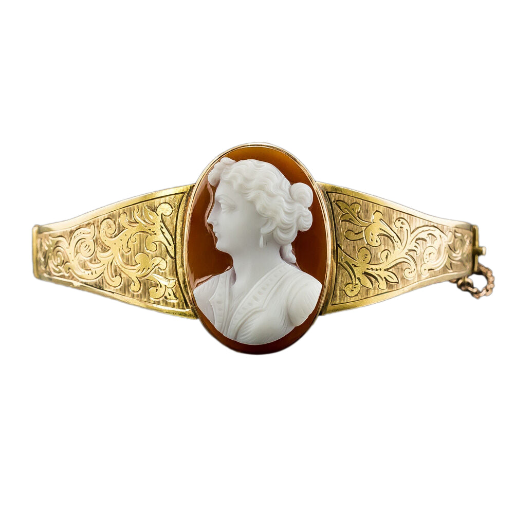 Victorian Hard Stone Cameo Bangle Bracelet - 3