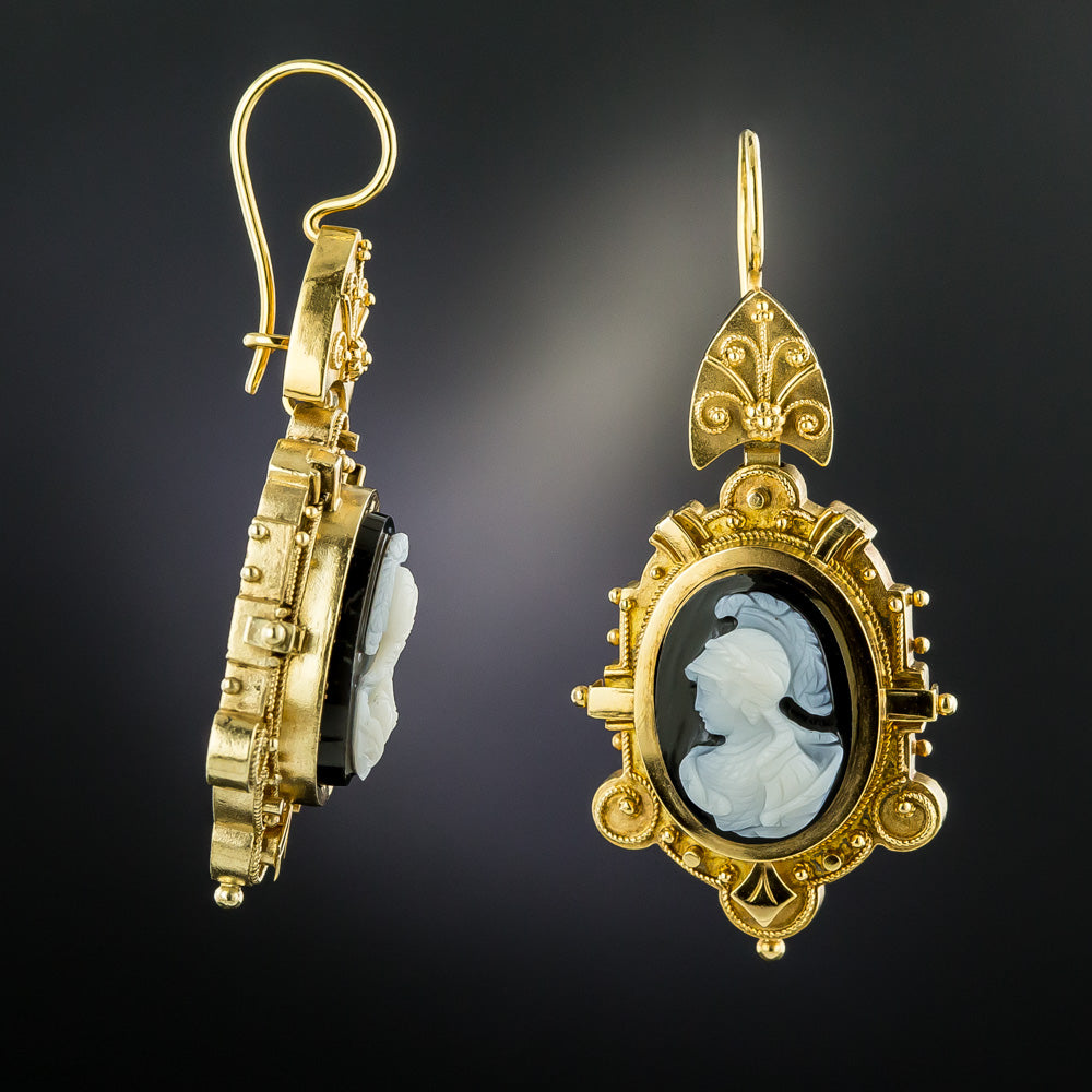 Victorian Hard Stone Cameo Drop Earrings - 4
