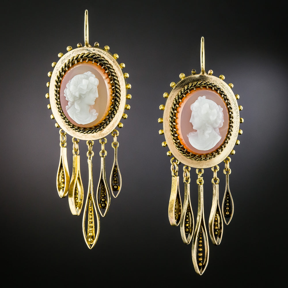 Victorian Hardstone Cameo Earrings - 1