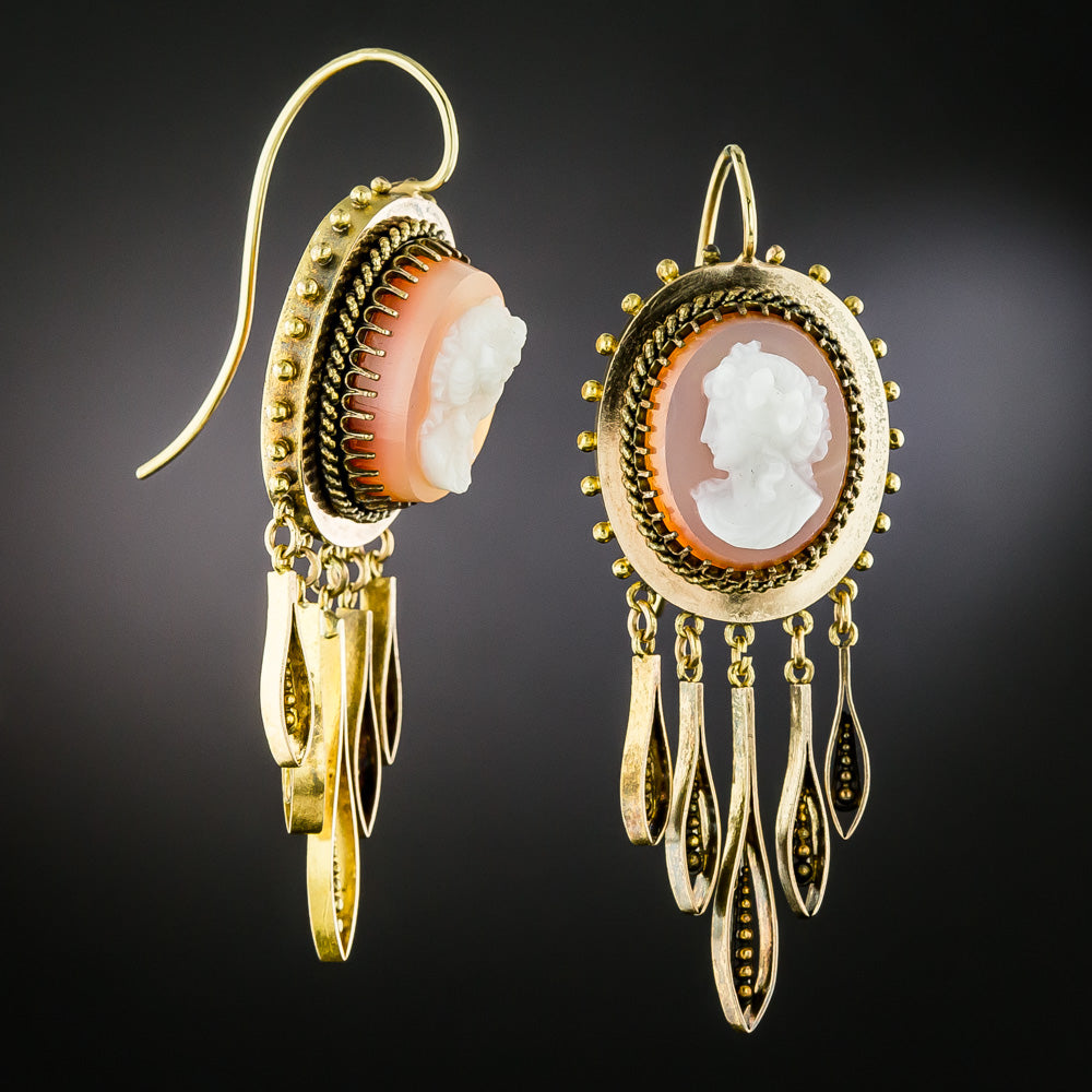 Victorian Hardstone Cameo Earrings - 2