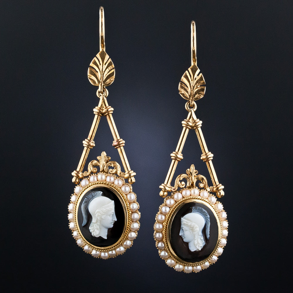 Victorian Hardstone Centurion Cameo Drop Earrings - 5