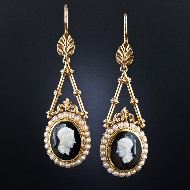Victorian Hardstone Centurion Cameo Drop Earrings