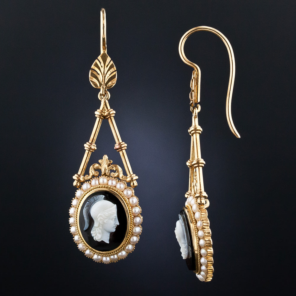 Victorian Hardstone Centurion Cameo Drop Earrings - 6