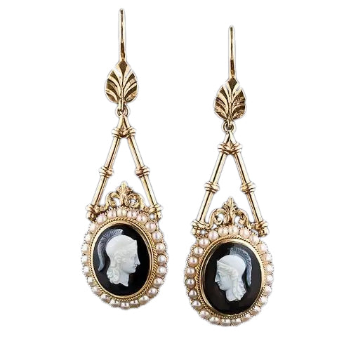 Victorian Hardstone Centurion Cameo Drop Earrings - 6