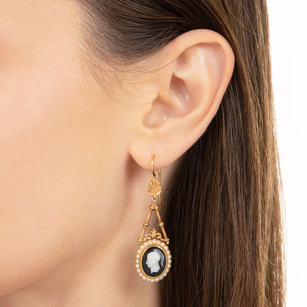 Victorian Hardstone Centurion Cameo Drop Earrings - 7