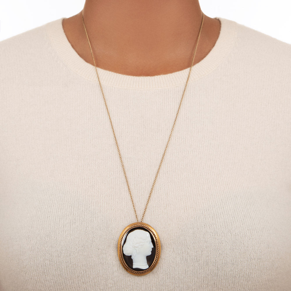 Victorian Hardstone Sardonyx Cameo Pendant/Brooch - 4