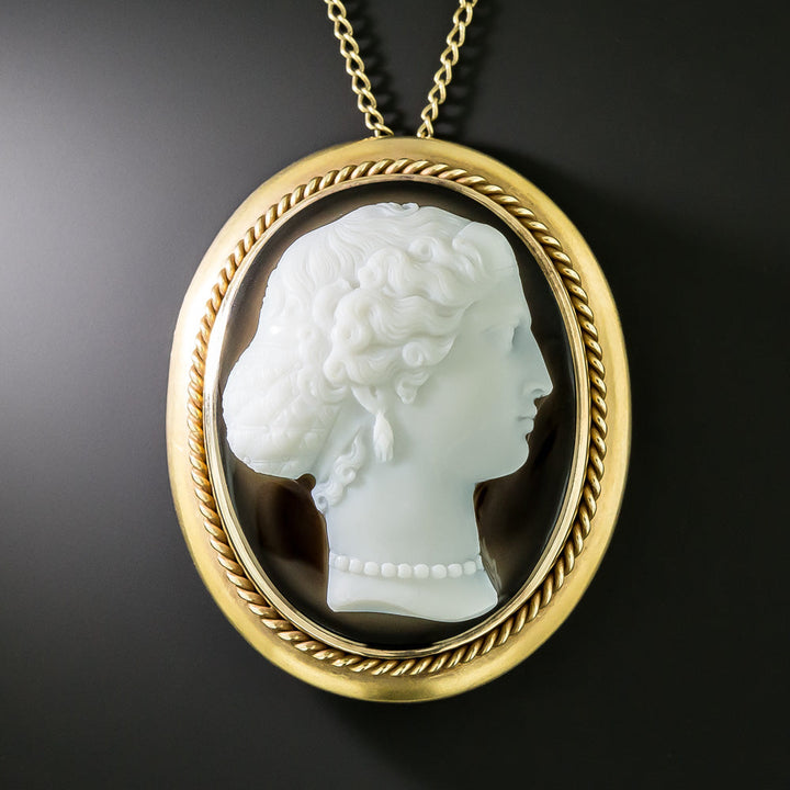 Victorian Hardstone Sardonyx Cameo Pendant/Brooch