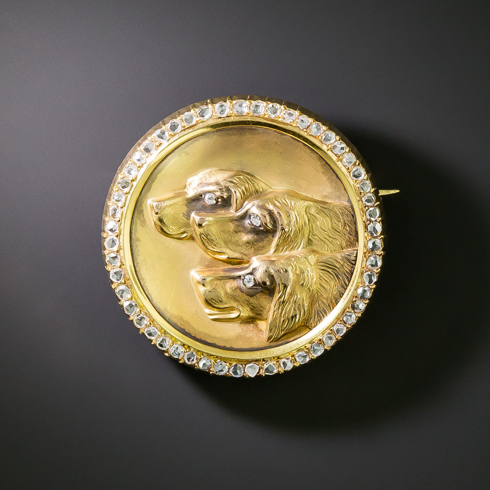 Victorian Hunting Dogs Medallion Brooch - 3