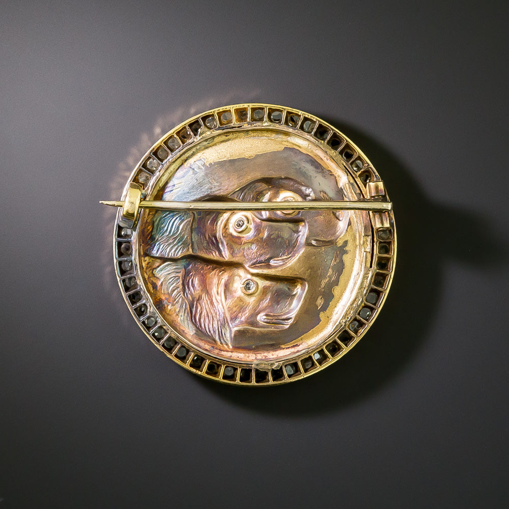 Victorian Hunting Dogs Medallion Brooch - 4