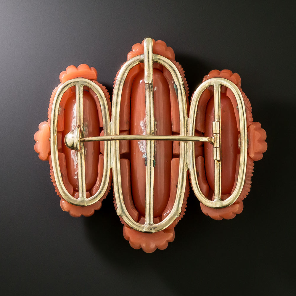 Victorian Italianate Carved Coral Brooch - 2