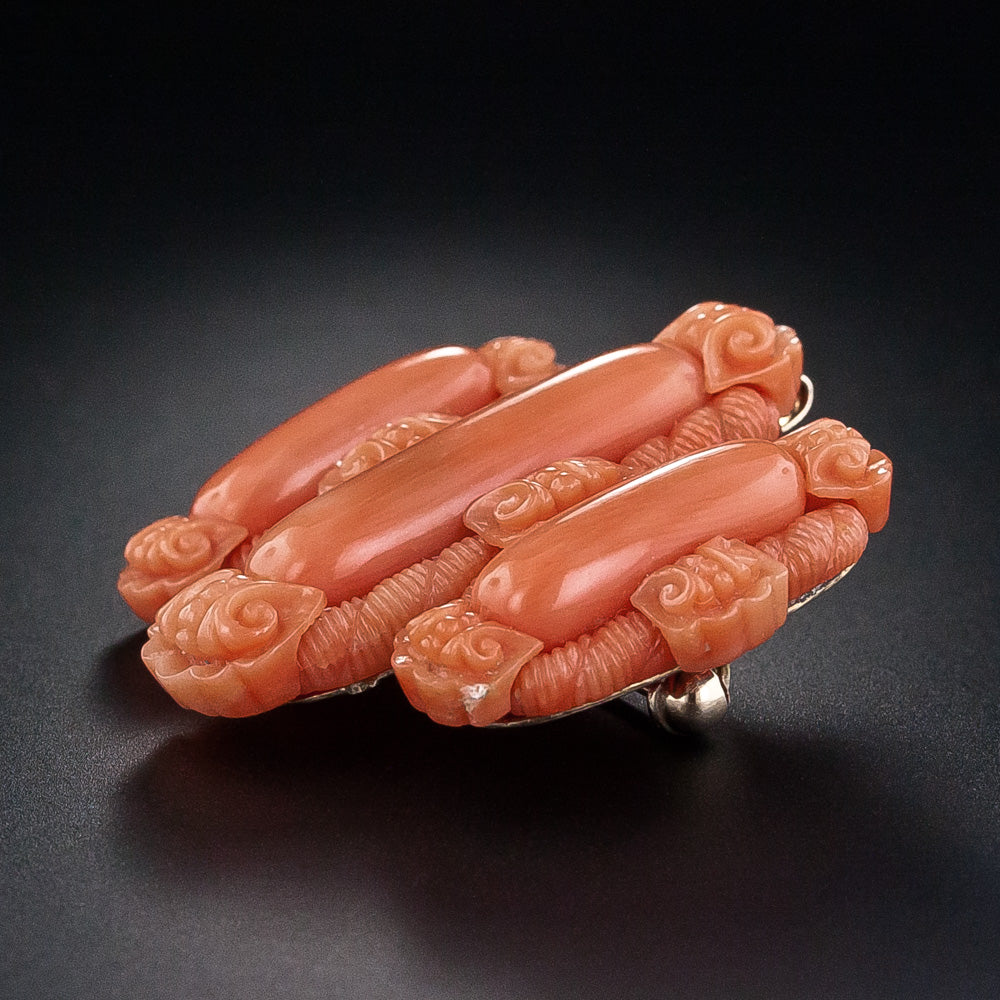 Victorian Italianate Carved Coral Brooch - 3