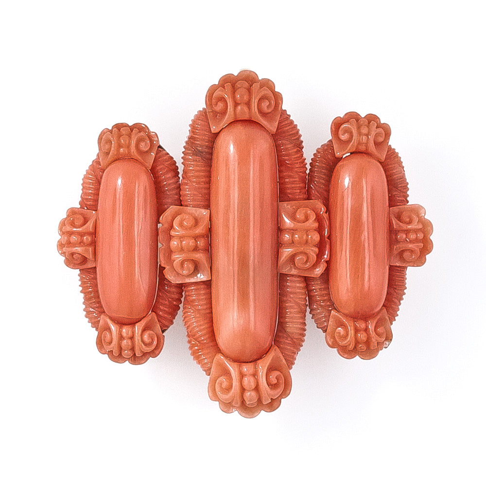Victorian Italianate Carved Coral Brooch - 5