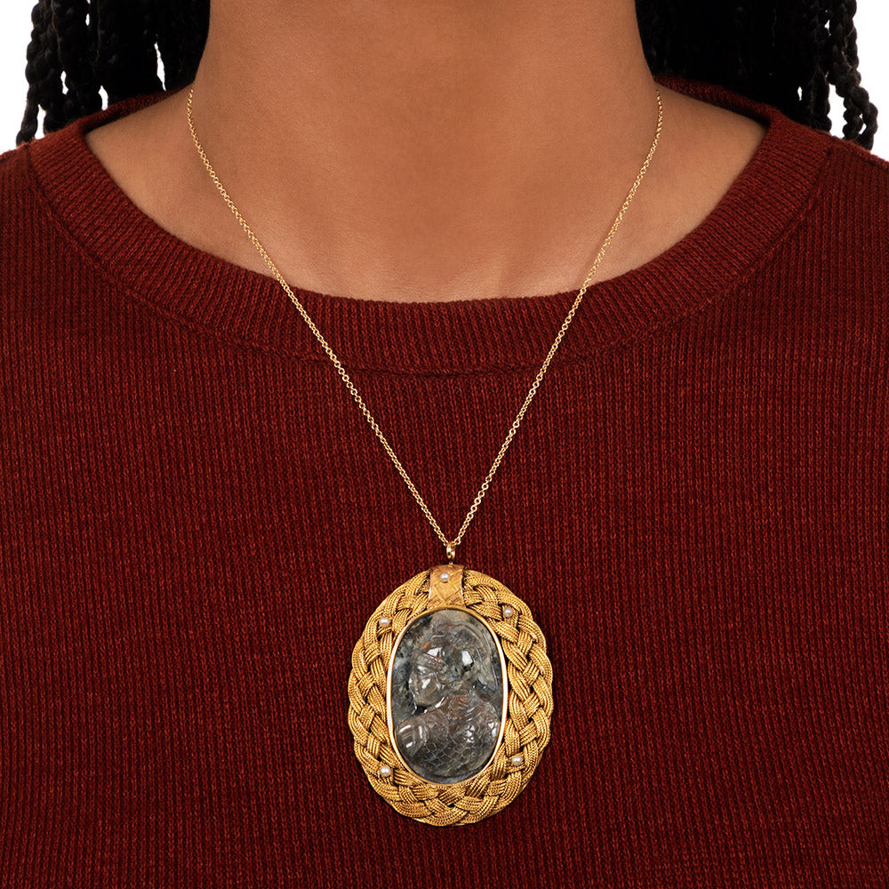 Victorian Labradorite Cameo Pendant - 3