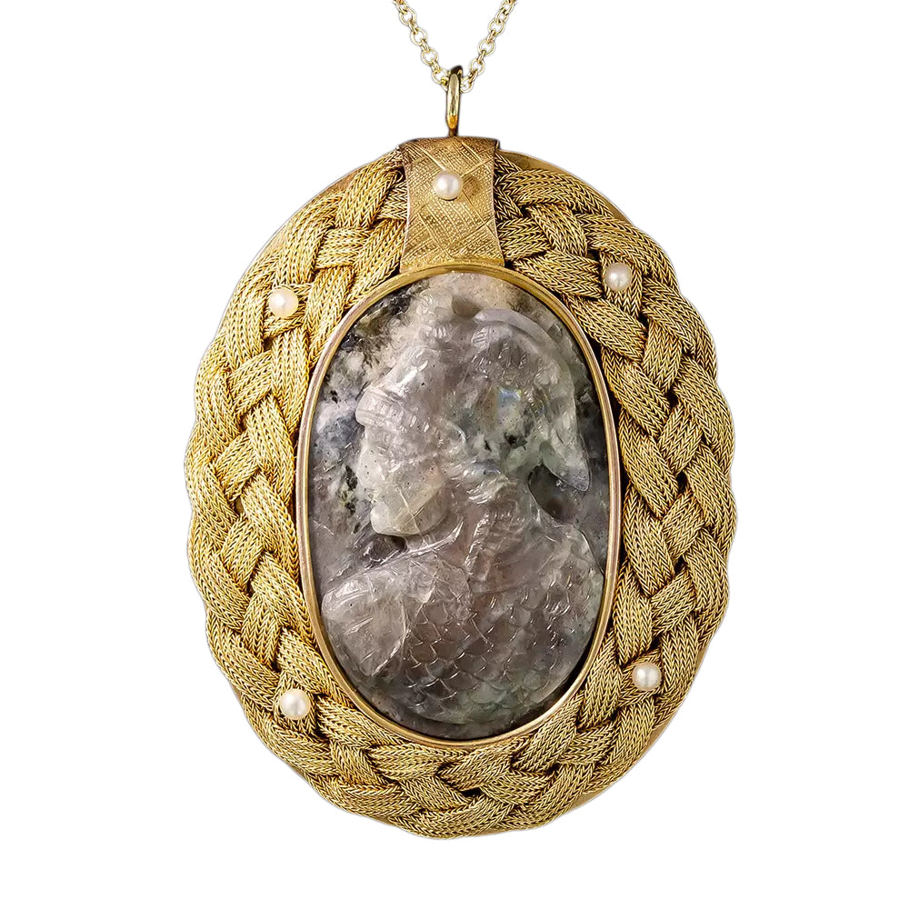 Victorian Labradorite Cameo Pendant - 2