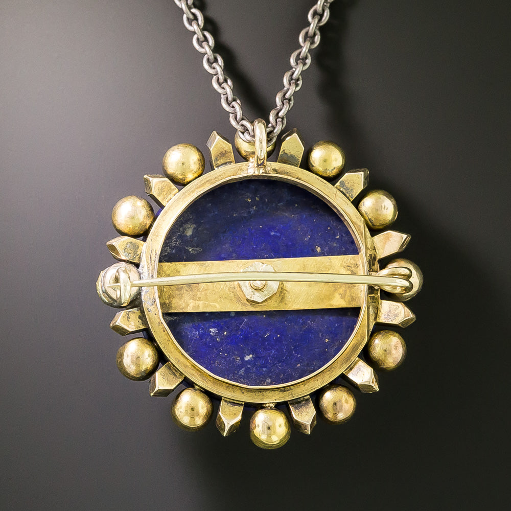 Victorian Lapis, Ruby, Pearl and Diamond Brooch/Pendant - 2