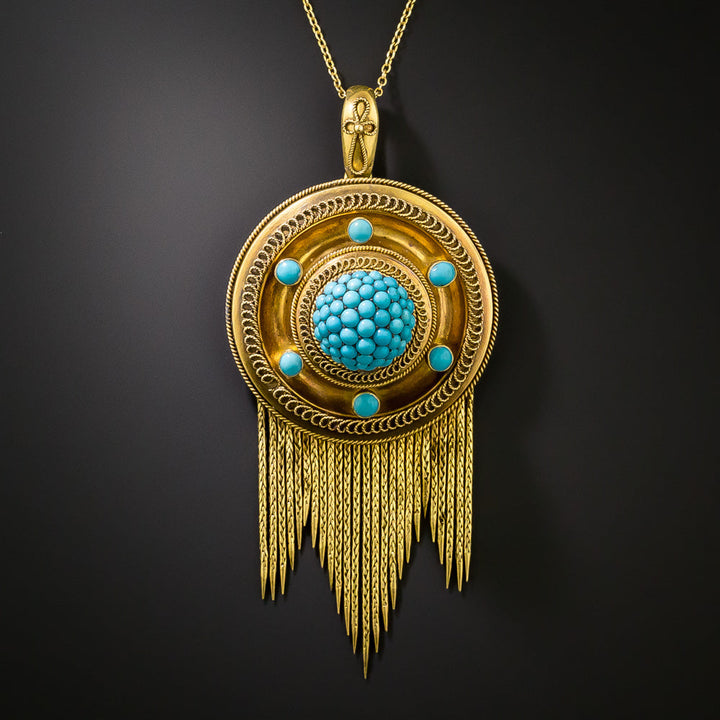 Victorian Large Turquoise and Fringe Locket Necklace