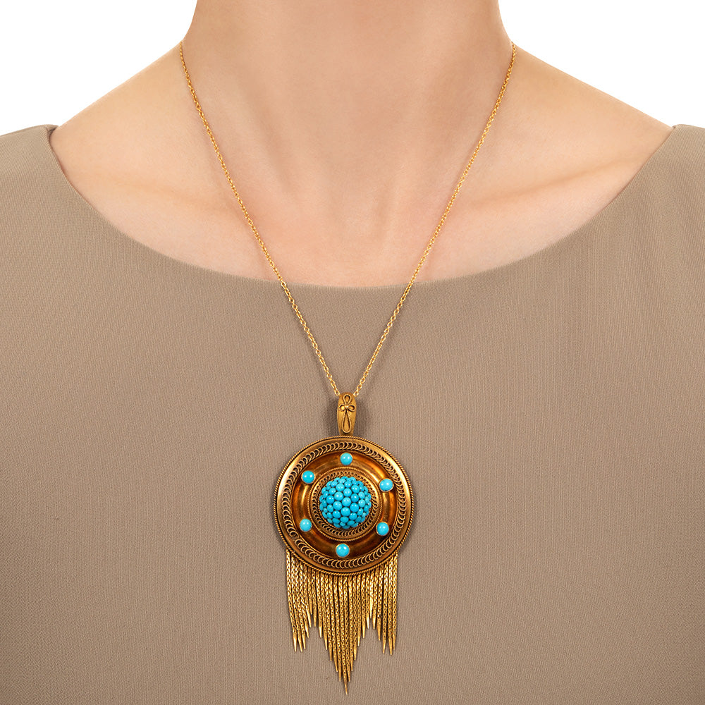 Victorian Large Turquoise and Fringe Locket Necklace - 4